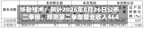华勤技术：预计2026年8月26日公布二季报，预测第二季度营业收入464.41亿元，同比变动-5.1%-第1张图片